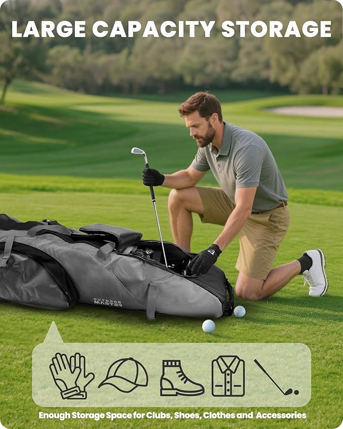 OutdoorMaster Padded Golf Travel Bag with Reinforced Wheels, 900D Heavy Duty Oxford Wear-Resistant and Waterproof Golf Travel Case, Soft-Sided Golf Club Bag, Shoes and Accessories Compartment - Image 5