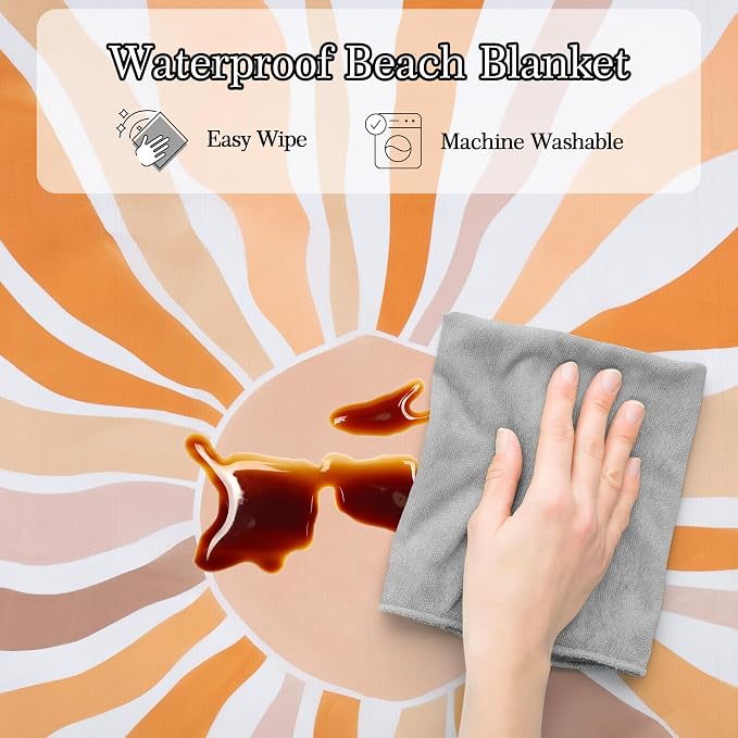 Beach Blanket Waterproof Sandproof, Extra-Large Picnic Blankets with Stakes & Travel Bag, Lightweight, Quick-Dry, Compact Beach Mat for Outdoors, Camping, Beach, Trips – Summer Vacation Essentials - Image 6