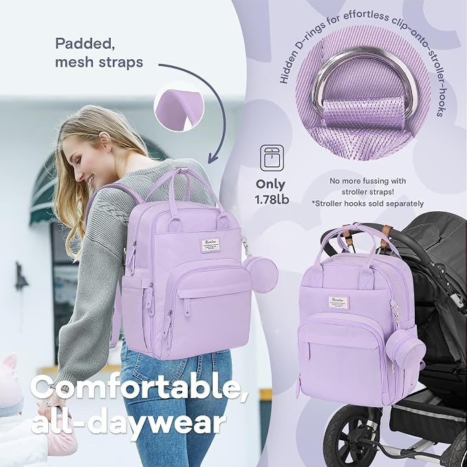RUVALINO Diaper Bag Backpack, Multifunction Travel Pack Maternity Baby Changing Bags, Large Capacity, Waterproof, Taro Purple - Image 6