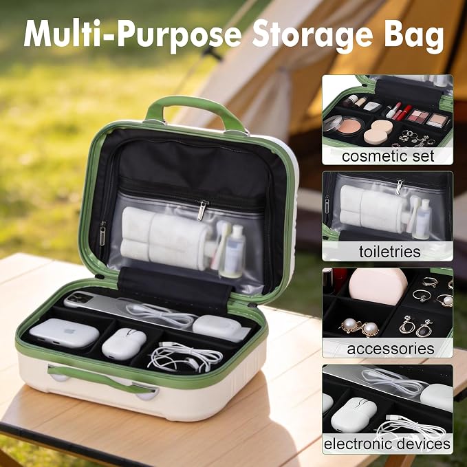 14 Inch Hardshell Makeup Train Case PC+ABS Cosmetic Organizer Travel | Toiletry Bag Makeup Storage Box Portable Beauty Case with Elastic Strap for Women - Image 8