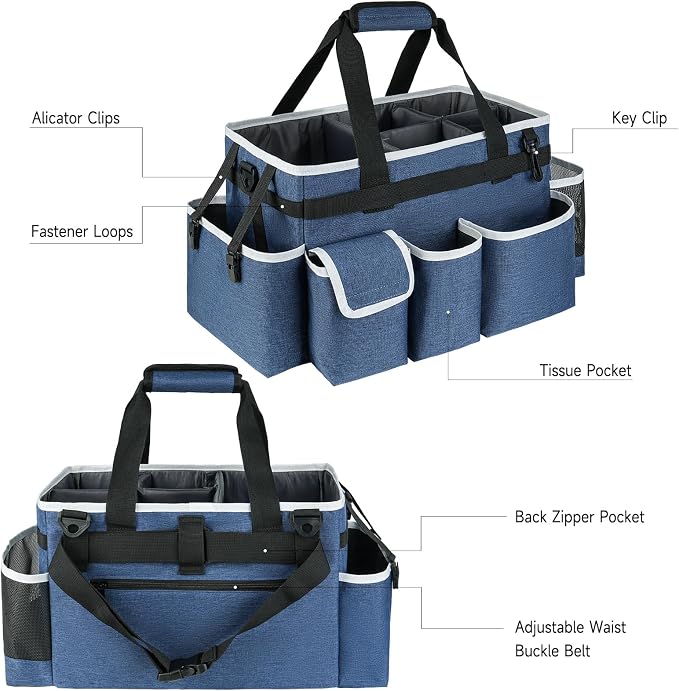 Cleaning Caddy Bag,Large Cleaning Supplies Organizer with Handle for Housekeepers, Blue - Image 4