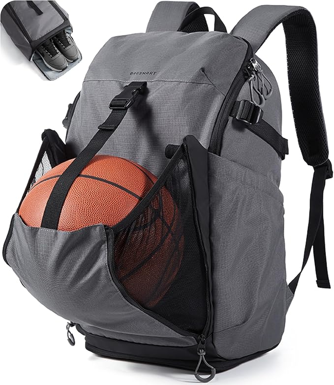 BAGSMART Gym Backpack for Men with Shoe Compartment for Multi-Sport | Water-Resistant Multi-Sport Gym Storage, Expandable Pocket Fits Basketball, Football, Shoe Compartment Separates Swim Gear by BAGSMART