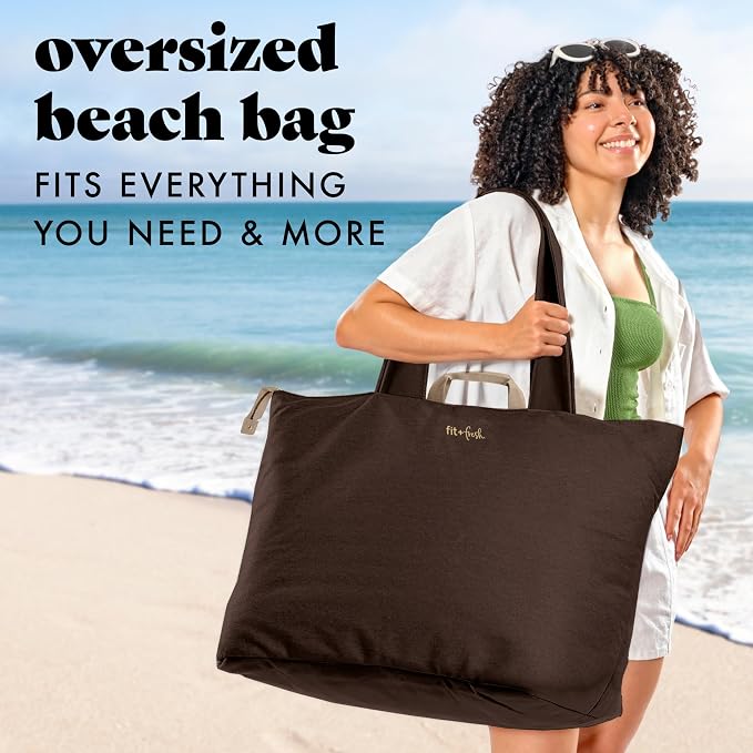 Fit & Fresh XL Beach Tote Bag for Women – XL Travel Tote with Zipper & Pockets, Oversized Canvas Pool Bag, Weekender Carry-On - Image 2
