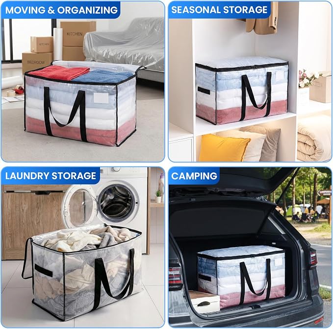TAILI Extra Large Moving Bags, 2 Pack Clear Heavy Duty Totes For Storage with Visible Window, Wrap Around Handles, Storage Bags for Space Saving, Alternative to Moving Boxes - Image 8