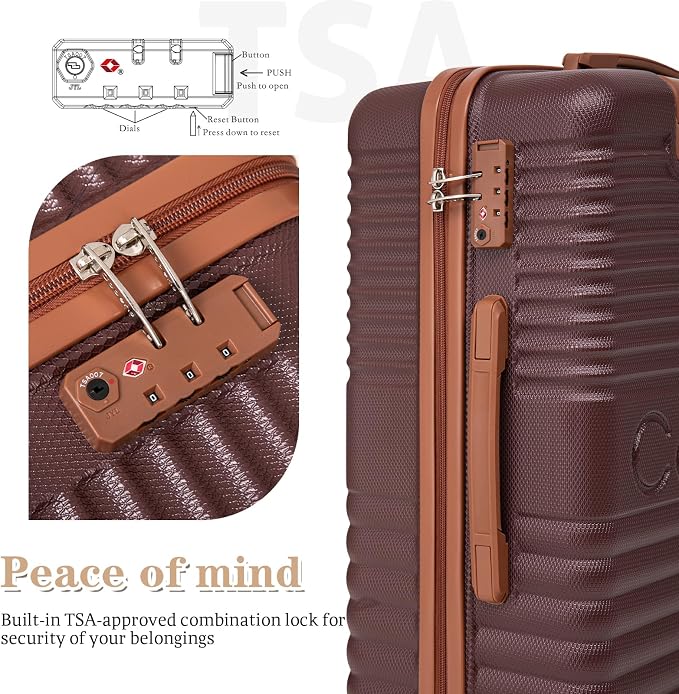 5 Piece Luggage Sets with Spinner Wheels and Tsa Lock, Hardshell ABS Suitcase Set, Lightweight Hardside Waterproof Travel Suitcases for Men Women, 20", 24", 28" Burgundy - Image 3