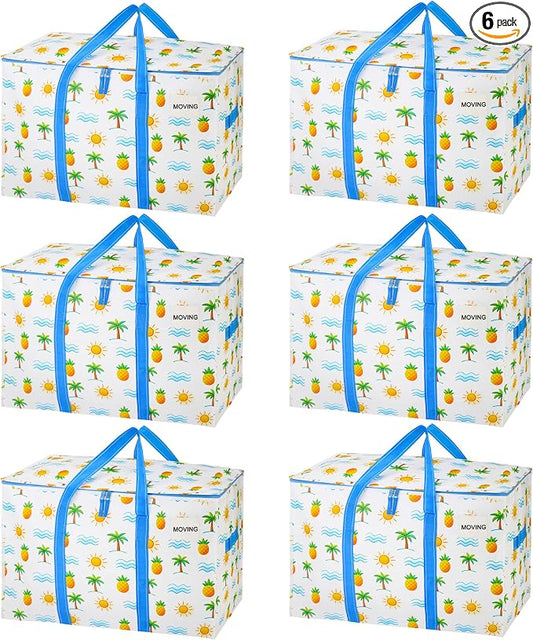 VENO 6 Pack Heavy Duty Moving Bags, Extra Large Storage Bags with Reinforced Handles & Strong Zippers, Foldable & Reusable Moving Box Alternative for Clothes & Dorm Storage by Veno
