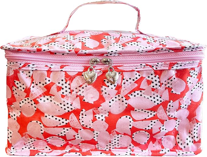 Jacaranda Living Vanity Cosmetic Bag – Structured Makeup Case with Handle, Water-Resistant PVC Lined Cotton, Travel Toiletry Organizer – Pebble Polka Dot by JacarandaLiving