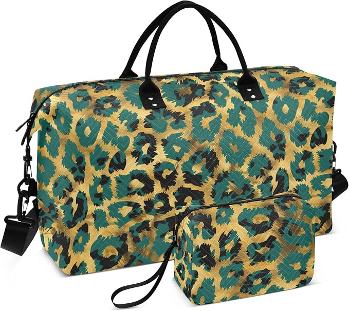 Weekender Bags Travel Duffel Gym Bag Leopard Green Skin Animal Carry on Overnight Tote Bag with Toiletry Bag for Airplane Travel Trip Gym Yoga by senya