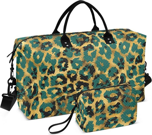 Weekender Bags Travel Duffel Gym Bag Leopard Green Skin Animal Carry on Overnight Tote Bag with Toiletry Bag for Airplane Travel Trip Gym Yoga by senya