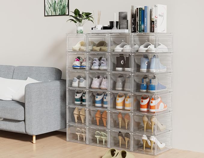 HOMIDEC Shoe Storage, 6 Pack Shoe Organizer Clear Hard Plastic Shoe Box, Shoe Boxes Clear Plastic Stackable, Shoe Boxes with Lids for Size 13, Transparent - Image 9