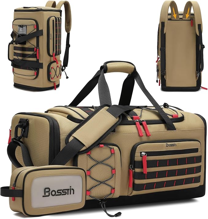 Bosstin Gym Bag for Men & Women,45L Travel Duffle Sports Duffel Bag Gym Weekender Overnight Backpack with Shoe Compartment (Khaki) by BOSSTIN