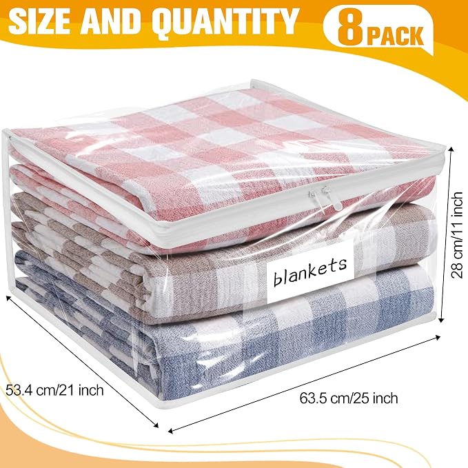 Plastic Storage Bags with Easy-Glide Zipper, Pack of 8, Durable Clear Vinyl Zippered Storage Bags for Clothes Sweaters Comforters Blankets Sheets Bedding (25 x 21 x 11 Inch, White) - Image 3