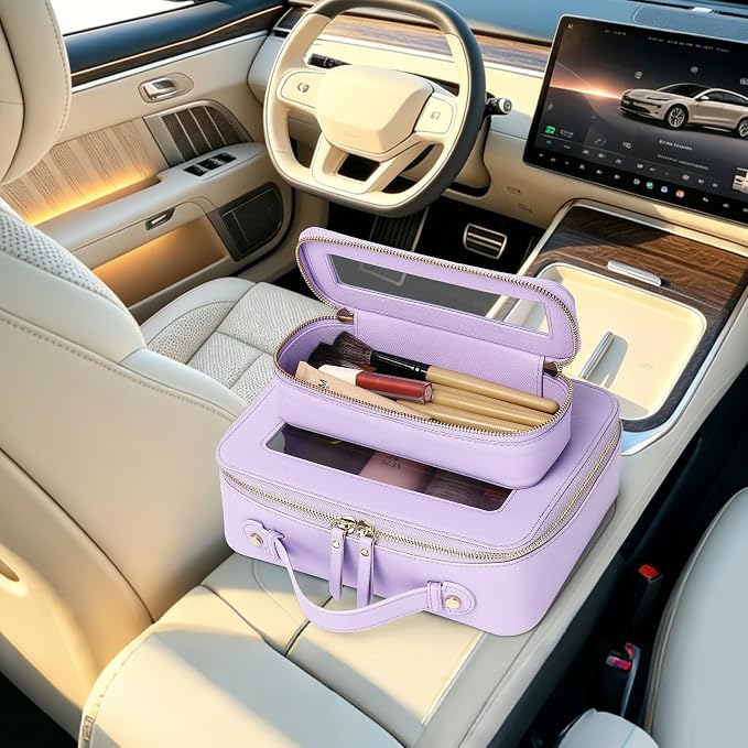 Clear Travel Makeup Bag, Purple, L+Slim | Brush Bag Included, Transparent Waterproof, Zipper Closure, Toiletry & Car Bag - Image 7