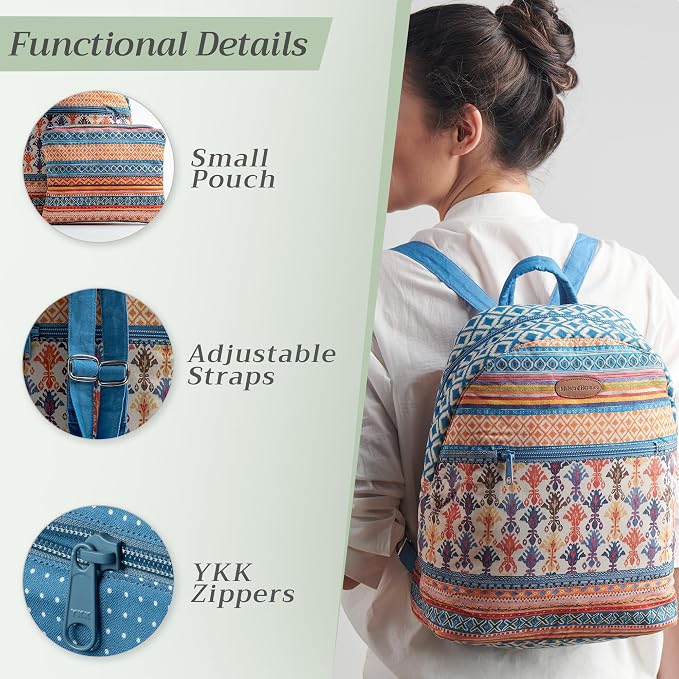 Maison d' Hermine Backpack for Women Men Cotton Shoulder Multipurpose Rucksack with Small Pouch Lightweight Multi Pocket Bag for Travel Work Beach Perfect for Spring Summer (Ikat - Iktan) - Image 4