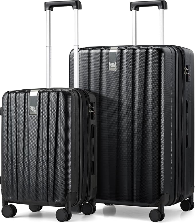 Hanke Expandable Hard Shell Luggage Sets 2 piece Carry on Luggage with Wheels Suitcases Lightweight Checked Travel Luggage Rolling Large Suitcase Travel Luggage Bag Woman Men 20/29 Inch(Jet Black) by Hanke