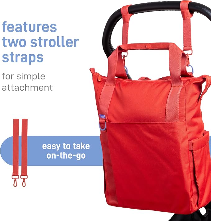 Ubbi Fleuri All-Day Diaper Bag Backpack, Features 12 Pockets, Insulated Bottle Pocket, Wet Bag, Changing Mat, Stroller Straps and Dust Pouch, Lightweight, Easy-Clean & Travel Ready, Wild Poppy - Image 8