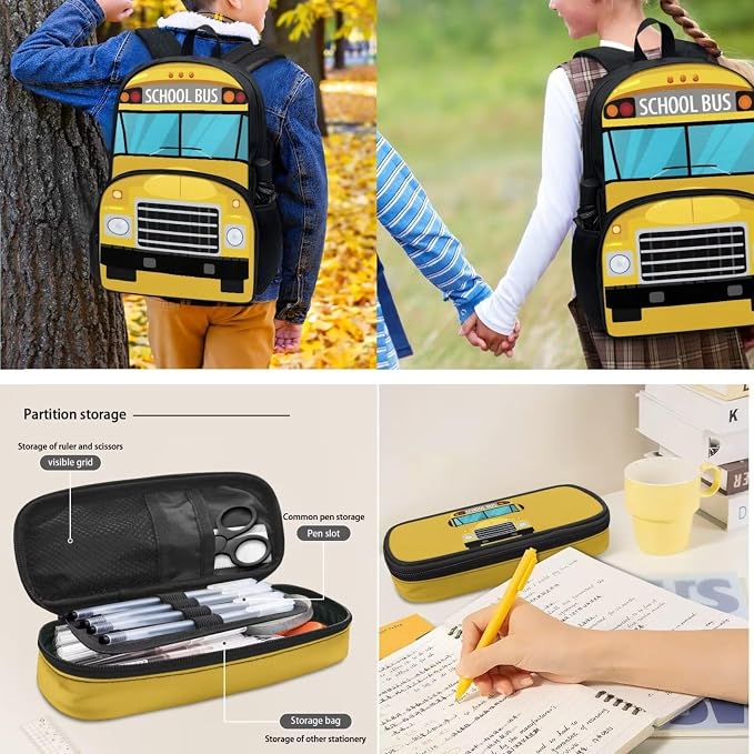 POLERO Yellow School Bus Backpacks Kids School Bookbag with Lunch Box Back to School Bus Print School Bags for Boys Girls Students - Image 4
