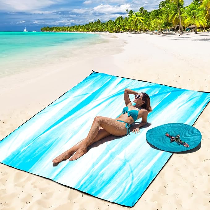 WIWIGO Beach Blanket Waterproof Sandproof Beach Mat 79" X 83"/10'x9'for 2-8 Adults Quick Drying Outdoor Picnic Mat Beach Accessories for Travel, Camping, Hiking - Image 5