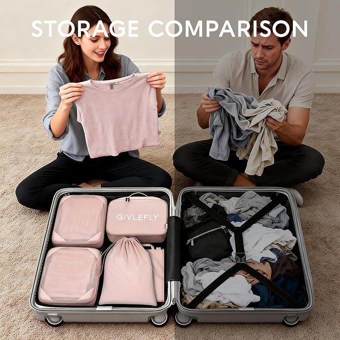 GIVLEFLY Compression Packing Cubes for Travel, 6-Piece Lightweight Luggage Organizer Bags, Space Saving Suitcase Packing Set for Women - Image 4