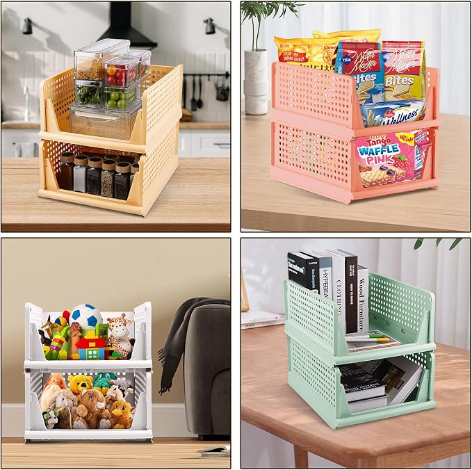 Set of 4 Foldable Storage Boxes, Stackable Drawer Organiser for Cupboards, Kitchen, Bathroom, Office (Colourful) - Image 5