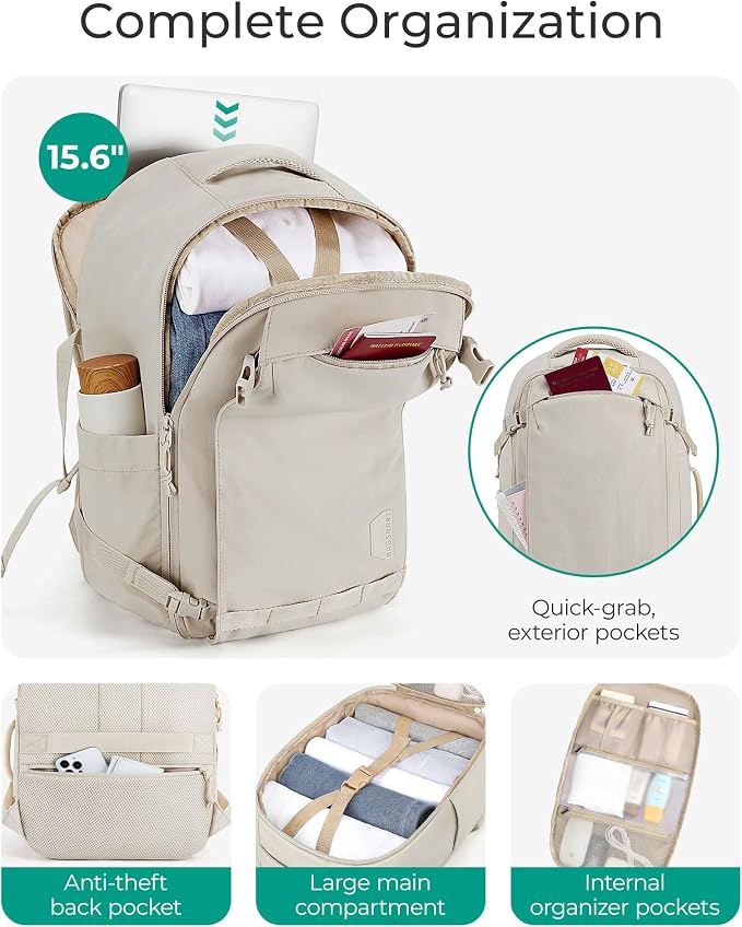 BAGSMART Travel Backpack for Women, 15.6 Inch Carry On Bag, Fresh Ink Green | TSA approved personal item fit for flights. Water resistant weekender daypack ideal for travel, business, and daily use. - Image 2