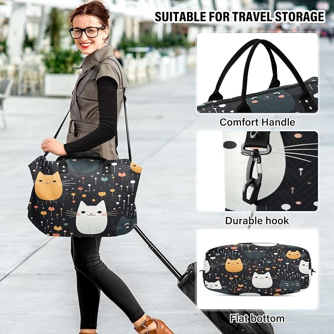 Cute Cats Flower Travel Duffle Bag Gym Yoga Carry on Bags for Men Women Weekender Bag - Image 6