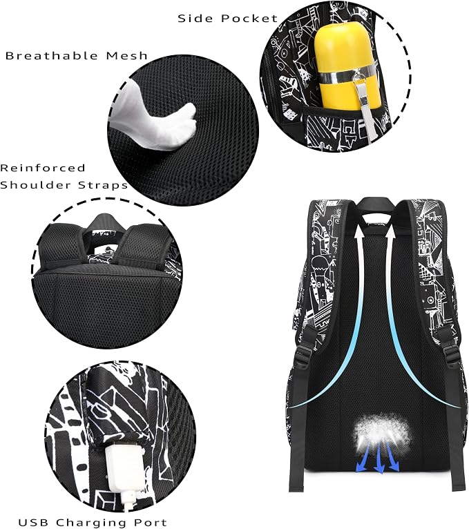 Asge Large Nylon Backpacks for Boys & Girls, Waterproof Satchel with Print, School Bags for 8-16 Years - Image 6