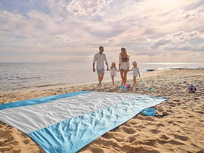 WEKAPO Beach Blanket Sandproof Waterproof, Extra Large Beach Mat, Oversized & Compact Sand Free, Quick Drying Beach Essentials for Vacation, Cruise, Picnic & Camping with Stakes - Image 8