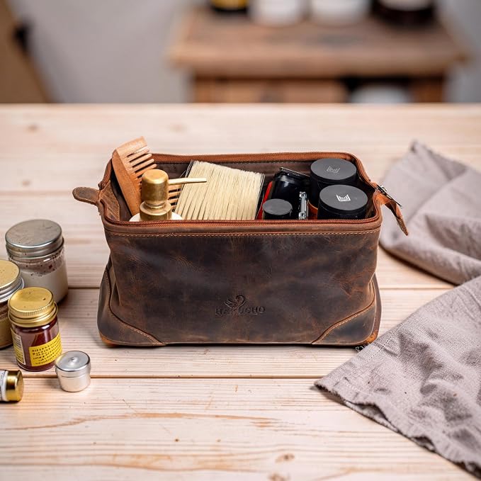 Genuine Leather Toiletry Bag for Travel, Gym, and Daily Use, Grooming Travel Kit, Large Shaving Bag with Waterproof Lining Gift for Men & Women (Tan Brown) - Image 7