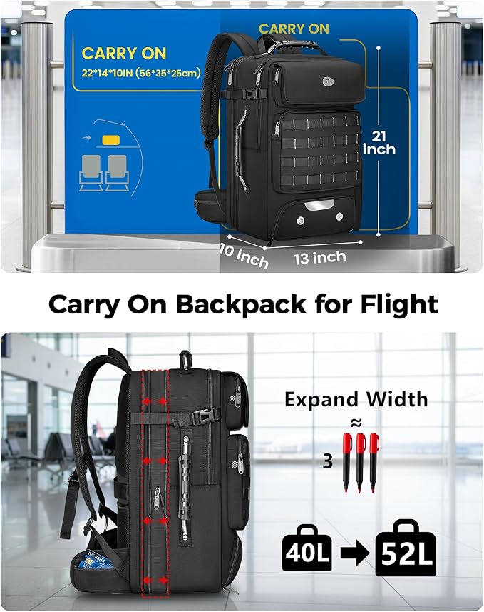 MATEIN 52L Expandable Travel Backpack with Shoe Compartment & Waist Straps | 17 Inch TSA Laptop Compatible, Large Suitcase Backpack, Luggage Carry On Bag, Includes 3 Packing Cubes, Hidden Pocket - Image 2