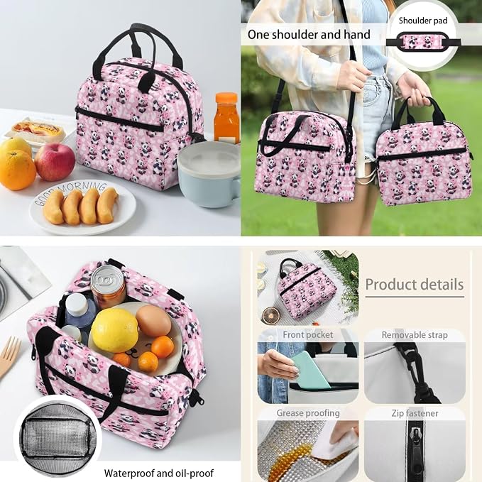 Backpack for School Teens Bookbags with Reusable Lunch Bag Pencil Pouch Water Bottle Organizer Set of 4, Panda Heart Hiking Bookbag Lightweight Book Bags Rucksack for Travel - Image 4