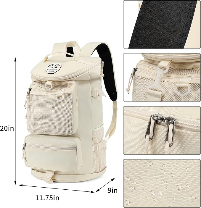 Kalesi Gym Duffle Bag Backpack 4-Way Waterproof with Shoes Compartment for travel Sport Hiking laptop (Sea salt white) - Image 2