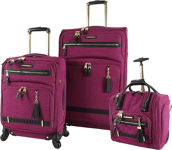 Steve Madden Designer Luggage Collection - 3 Piece Softside Expandable Lightweight Spinner Suitcase Set - Travel Set Includes an Under Seat Bag, 20-Inch Carry on and 28-Inch Checked Suitcase, by STEVEMADDEN