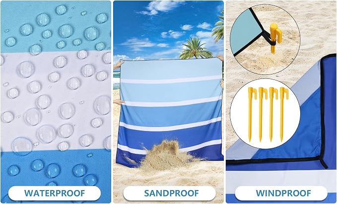 WIWIGO Beach Blanket Waterproof Sandproof Beach Mat 79" X 83"/10'x9'for 2-8 Adults Quick Drying Outdoor Picnic Mat Beach Accessories for Travel, Camping, Hiking - Image 3