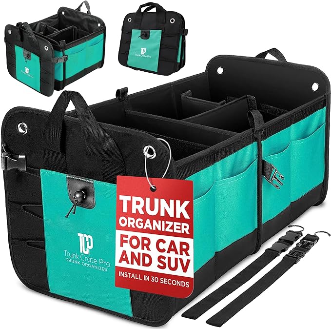 Teal Car Trunk Organizer for SUV & Auto Cargo Storage, Large | Fits Cars, SUVs & Trucks Reduces Trunk Clutter Keeps Items Within Reach Great for Shopping Easy Storage Car Accessories by TRUNKCRATEPRO