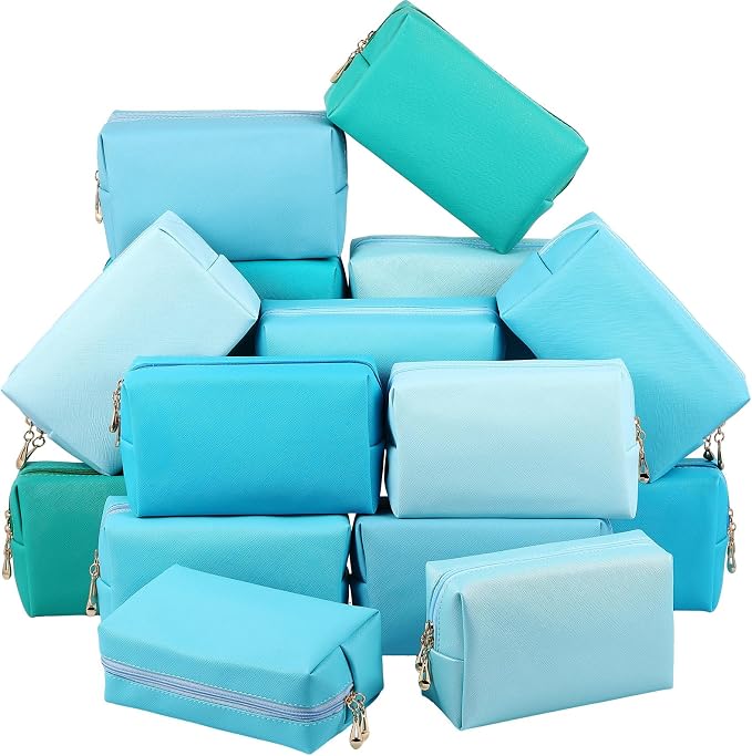 Kigeli Aesthetic Makeup Bags PU Leather Cosmetic Pouches Waterproof Plain Toiletry Bags Makeup Pouches Bulk for Women Party Gift Travel Storage Organizer(Blue Teal,7.1 x 2.8 x 4.3 in) by Kigeli