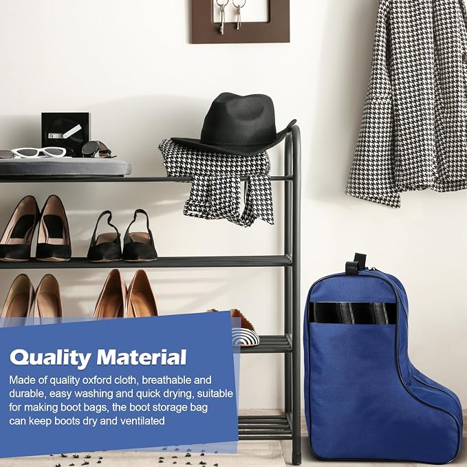 2 Pcs Boot Bags for Cowboy Boots Portable Storage Bag for Travel Long Tube Shoes Bags Men Tall Shoe with Handle for Home Travel (Dark Blue) - Image 5