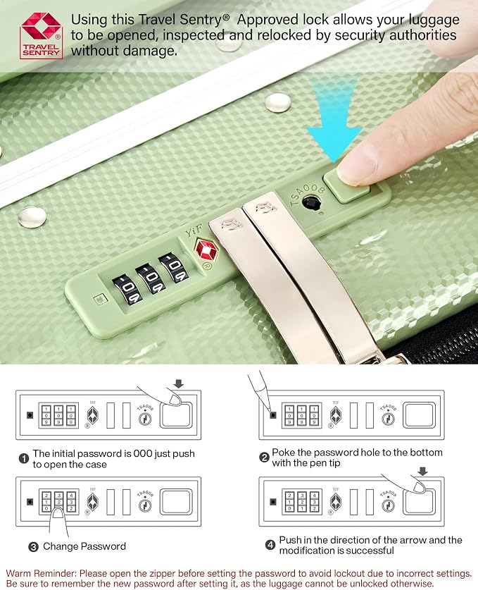 Hanke 20 Inch Carry-On Luggage with Wheels PC Hard Shell Suitcases Top Opening Aluminum Frame Travel Luggage Suitcases for Woman Men.(Bamboo Green) - Image 7