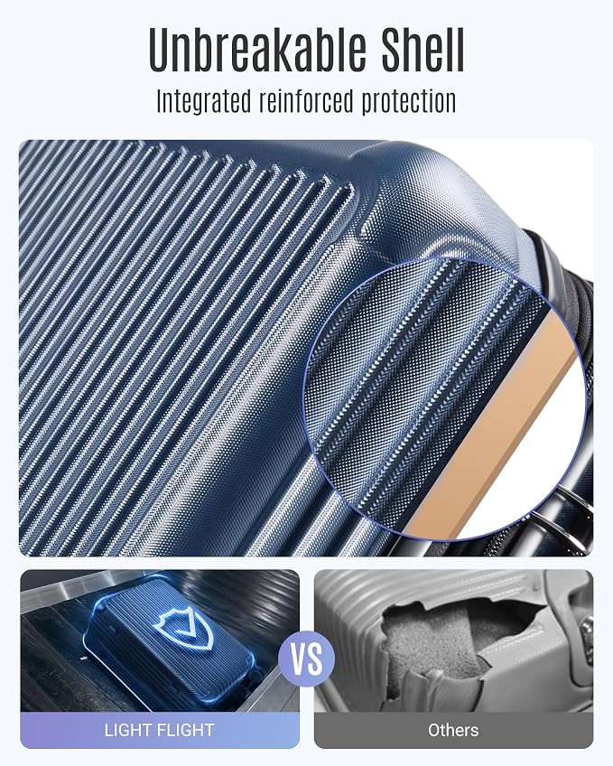 LIGHT FLIGHT 3 Piece Luggage Sets With Spinner Wheels Hardshell TSA Lock | Durability, Spinner Wheels, Hardside Lightweight, TSA Lock, Durable, PC+ABS, Mobility, - Image 3