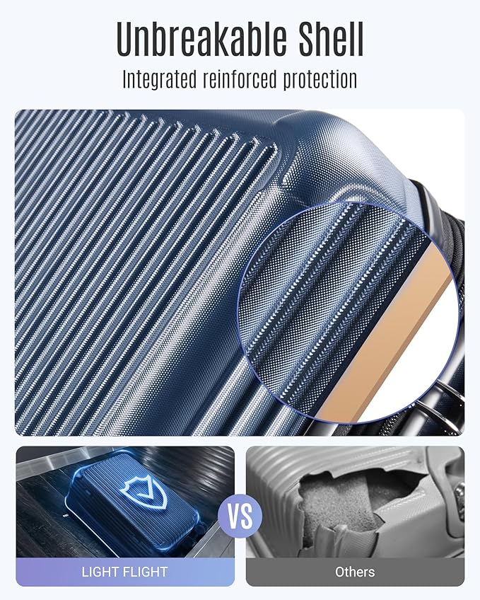 LIGHT FLIGHT 3 Piece Luggage Sets With Spinner Wheels Hardshell TSA Lock | Durability, Spinner Wheels, Hardside Lightweight, TSA Lock, Durable, PC+ABS, Mobility, - Image 3
