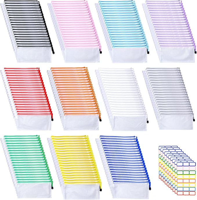 220 Pack A6 Mesh Zipper Pouch Bags 11 Colors 9.4 x 4.5 Inch Pencil Pouches Bulk Small Mesh Bags with Zipper Waterproof Zipper File Bags for Travel Puzzles School Office Supplies Organization by OLUTACOT