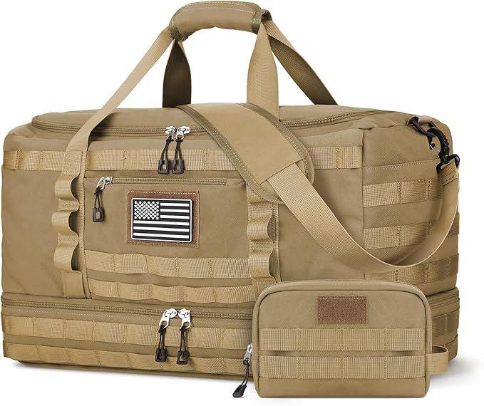 Travel Bag for Men Women, Gym Bag & Tactical Duffle Bags for Travel, Carry on with Toiletry Bag and Shoe Compartment, Weekender Overnight Trip with Wet Pocket for Workout Medical, Brown by ETRONIK