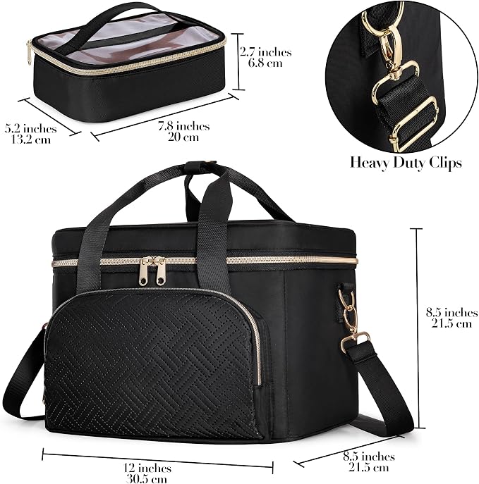 Large Makeup Bag for Women, Cosmetic Case, Travel Makeup Organizer | Large Cosmetic Case with 2 Pouches & Adjustable Dividers, Makeup Organizer Fits Bottle Vertically, Portable Travel Accessory - Image 5