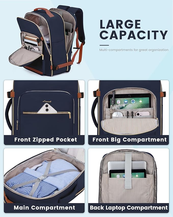 LOVEVOOK 40L Travel Backpack Flight Approved Carry on Backpack,3 Packing Cubes,Waterproof Personal Item Travel Bag,TSA Carry on Luggage Suitcase Travel Essentials,Gifts for Women & Men,fits 17" Laptop - Image 8