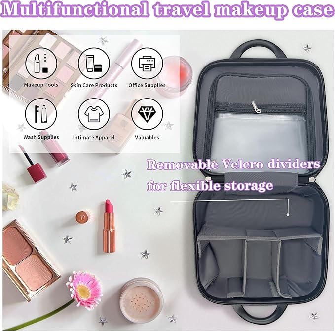 14 Inch Multi-Purpose Waterproof Hard Shell Makeup Case (Green) | ABS Scratch-Proof, Carrying Cosmetic Organizer Case with Elastic Band, Train Case, Mini Suitcase Vanity Case for Women Girl - Image 2
