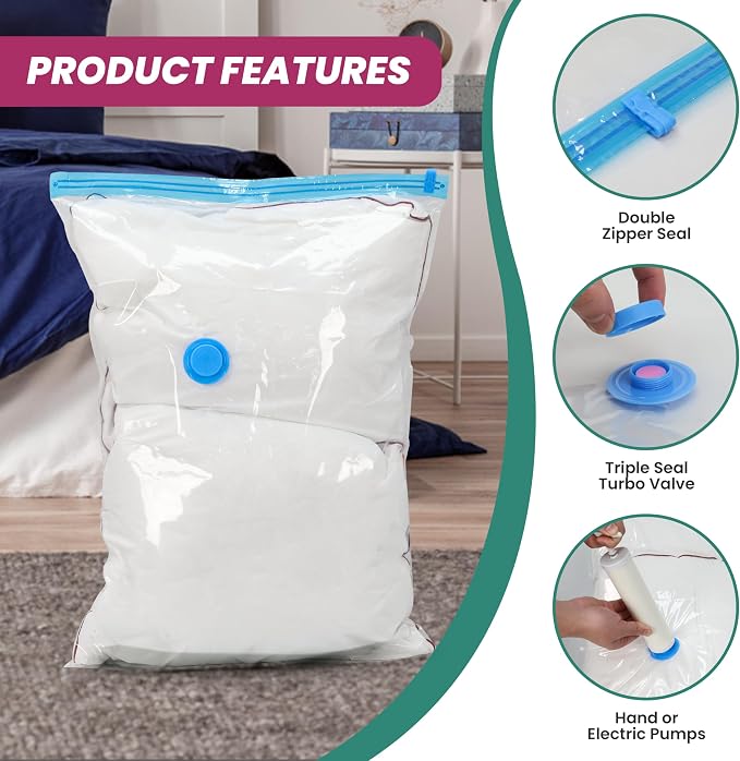 Space Bags Vacuum Storage Bags (Variety 20 Pack) Save 80% Space - Vacuum Bags for Comforters and Blankets, Bedding, Compression Seal for Closet Storage - Pump for Travel - Image 4