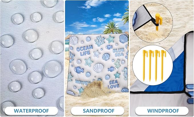 HIHOHO Beach Blanket Waterproof Sandproof Extra Large Beach Mat 79" X 83"/120"x108"for 1-8 Adults Quick Drying Durable Outdoor Picnic Mat for Beach Travel Camping Hiking - Image 3