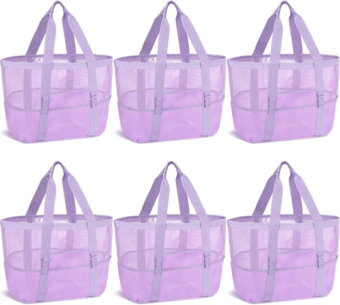 Hillban Large Beach Mesh Bags Bulk for Women Beach Tote Bag with 8 Pocket Zipper Waterproof Sandproof for Pool Cruise Ship by Hillban