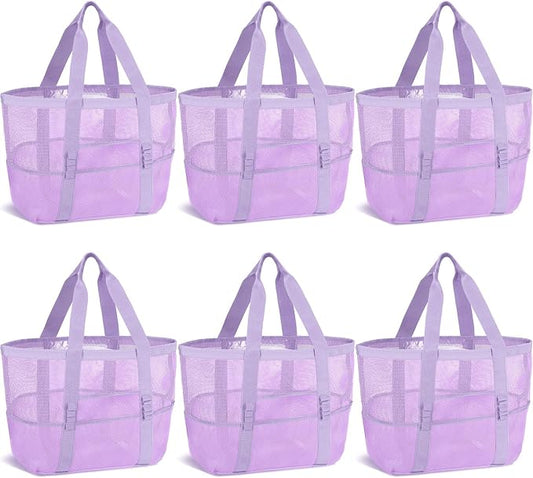 Hillban Large Beach Mesh Bags Bulk for Women Beach Tote Bag with 8 Pocket Zipper Waterproof Sandproof for Pool Cruise Ship by Hillban