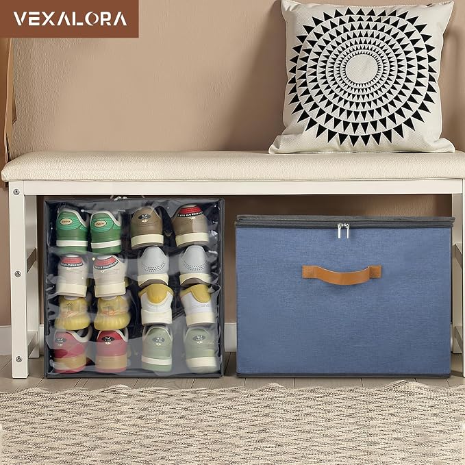 Shoe Organizer for Closet, 2 Pack Shoe Storage Bins with Clear Cover, Adjustable Dividers Fits 16-32 Pairs ShoeBoxes, Organizador de Zapatos, Navy Blue - Image 8